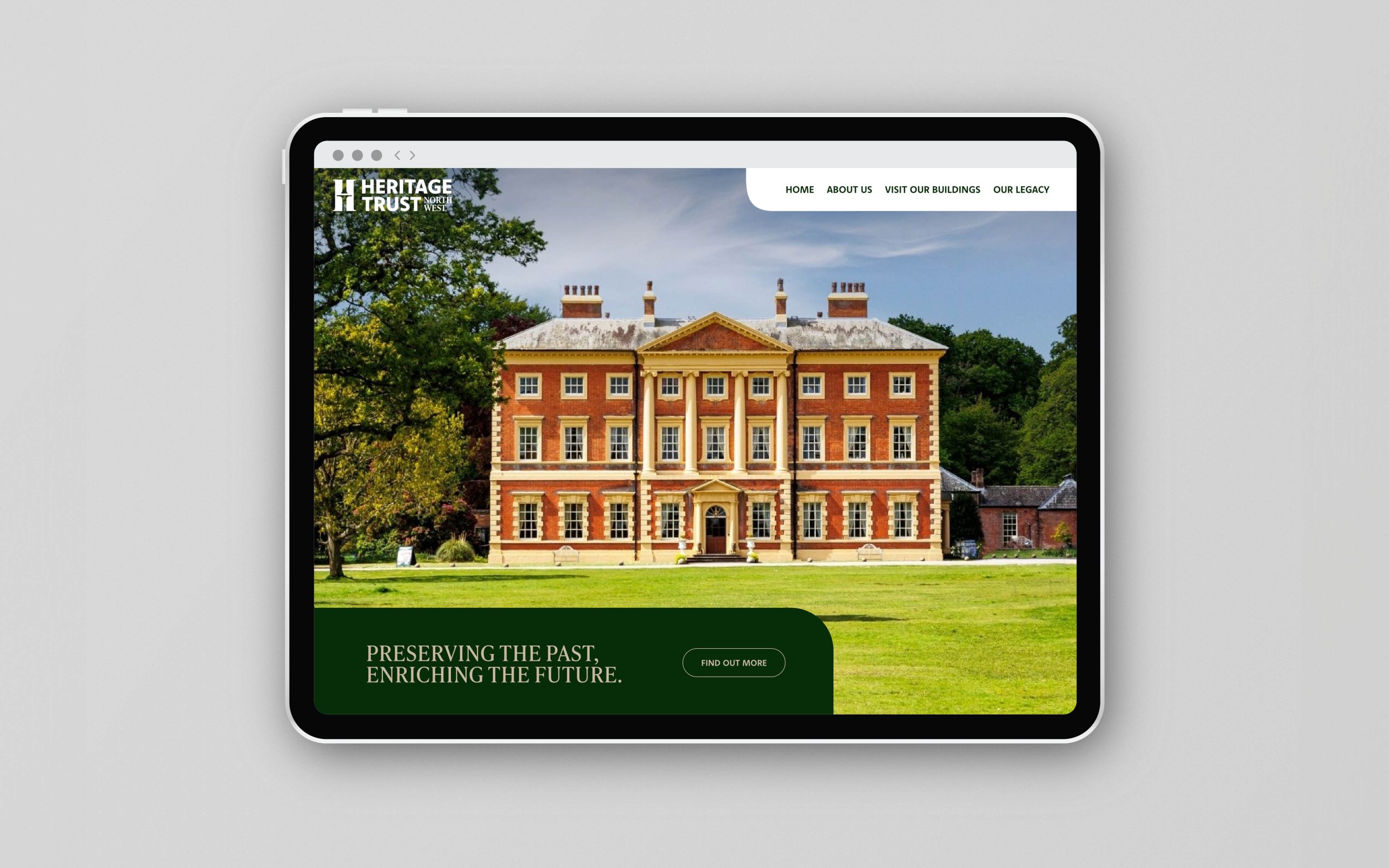 Tablet with blank screen on grey background. Mockup scene. Photo